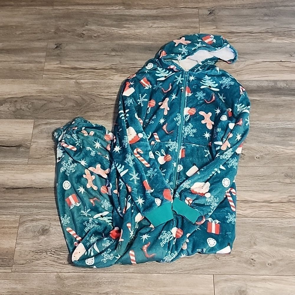 Fleece Christmas Onesie Pajamas with Pockets, Size Large